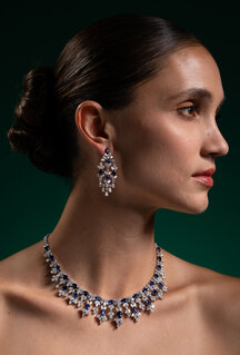 Sapphire & Diamond Cascading Necklace and Earrings