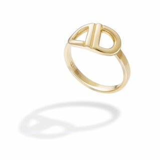 Biography Ring - single logo in yellow gold
