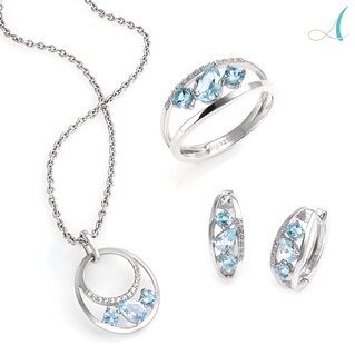 Parure in Argento con Topazio Azzurro e Finitura Rodio
