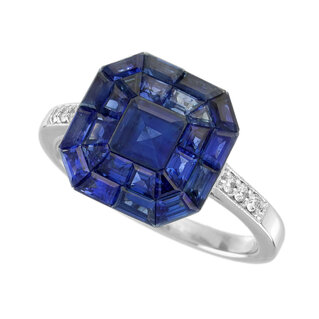 Blue Sapphire Diamond Halo Ring (R5688)