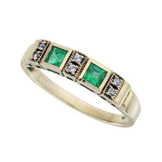 Emerald White Sapphire Two Stone Ring (R5877)