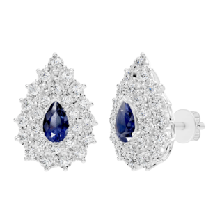 Diana – Orecchini a goccia con zaffiro blu e contorno di diamanti