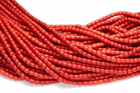 Natural Mediterranean Red Coral Barrel-Shaped Necklaces