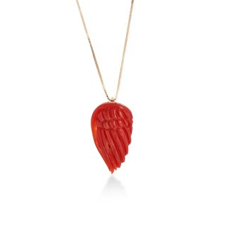Yellow Gold Necklace with Carved Red Coral