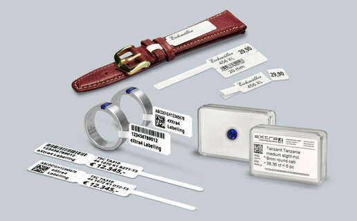 Coded labels for jewellery, watches, gemstones