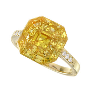 Yellow Sapphire Diamond Halo Ring (R5688)