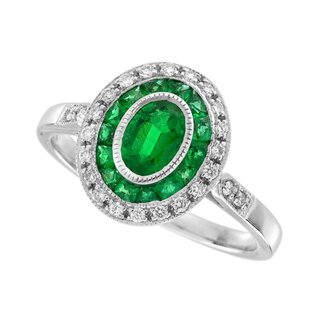 Emerald Diamond Halo Engagement Ring (R2323-OV50)