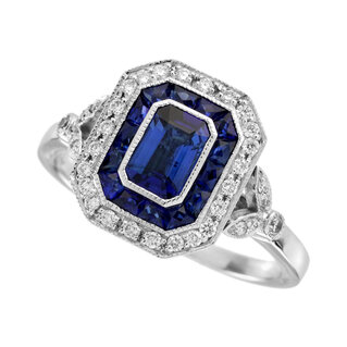 Ceylon Sapphire Blue Sapphire Diamond Halo Ring (R3396-2)