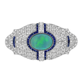 Black Opal Blue Sapphire Diamond Brooch (C0559)