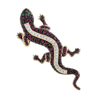 Emerald Ruby Diamond Lizard Brooch (C0002)