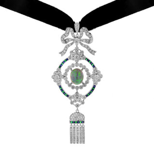 Black Opal Emerald Blue Sapphire Diamond Choker Necklace (N0742)