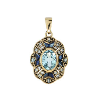 Blue Topaz Blue Sapphire Diamond Pendant (P1724)