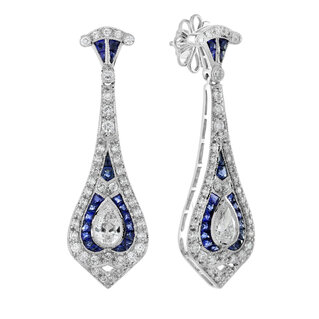 Diamond Blue Sapphire Drop Earrings (E2735)