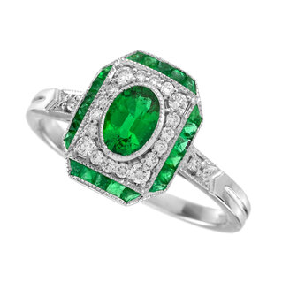 Emerald Diamond Halo Engagement Ring (R4673-2)
