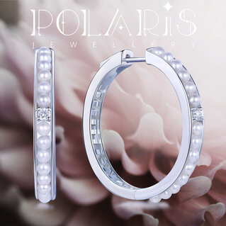 WHITE GOLD 29MM PEARL HOOPS W/ DIA