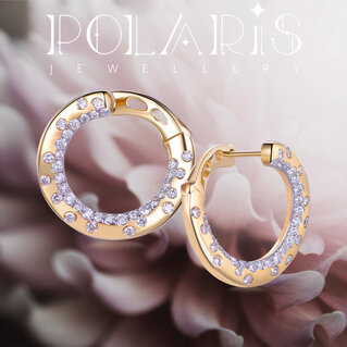 YELLOW GOLD BEZEL SET FLAT HOOP EARRINGS W/ DIA