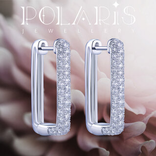 WHITE GOLD RECTANGLAR EAR HOOPS W/ DIA