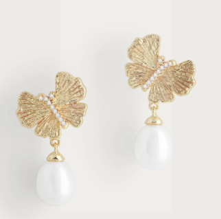 Butterfly With Pearl Drop Earrings
