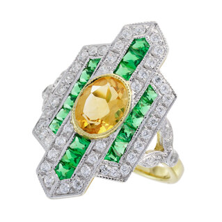 Citrine Emearald Diamond Cocktail Ring (R4163)
