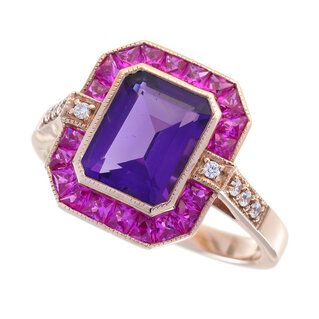 Amethyst Ruby Diamond Halo Engagement Ring (R5237)