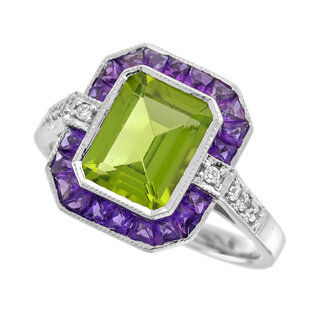Peridot Amethyst Diamond Halo Engagement Ring (R5237)
