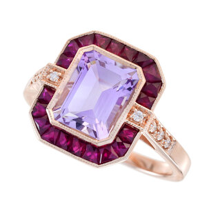Pink Amethyst Ruby Diamond Halo Engagement Ring (R5237)