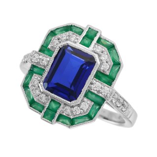 Ceylon Emerald Diamond Halo Engagement Ring (R5280)