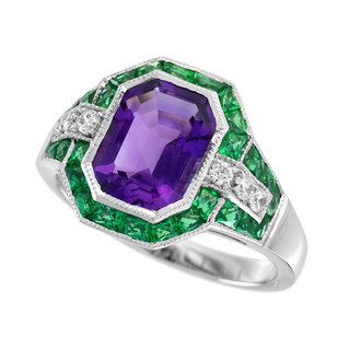 Amethyst Emerald Diamond Halo Engagement Ring (R5427-2)