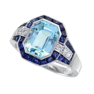 Blue Topaz Blue Sapphire Diamond Halo Engagement Ring (R5427-2)